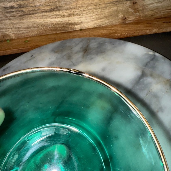 Vintage 1970's Libbey Single Juniper Green Desert Bowl gold rim - Picture 3 of 6